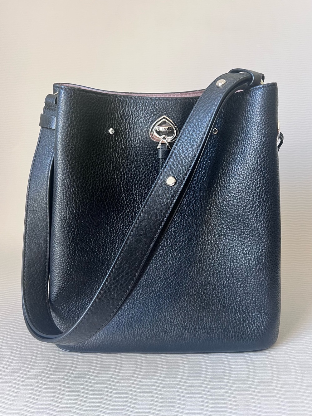 Kate Spade Marti Small Bucket Bag Black Pebbled Leather Shoulder Crossbody NWOT